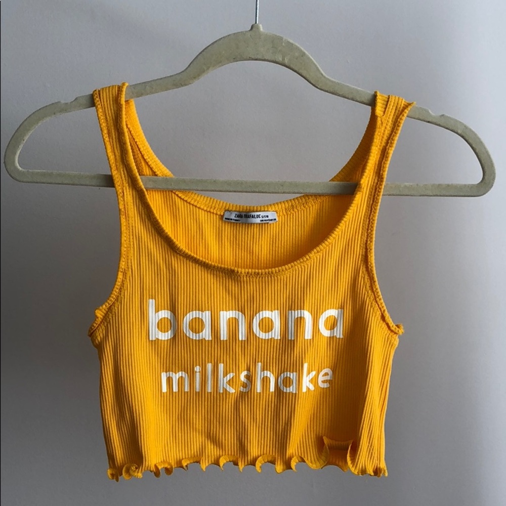 ZARA Banana Milkshake Graphic Crop Top